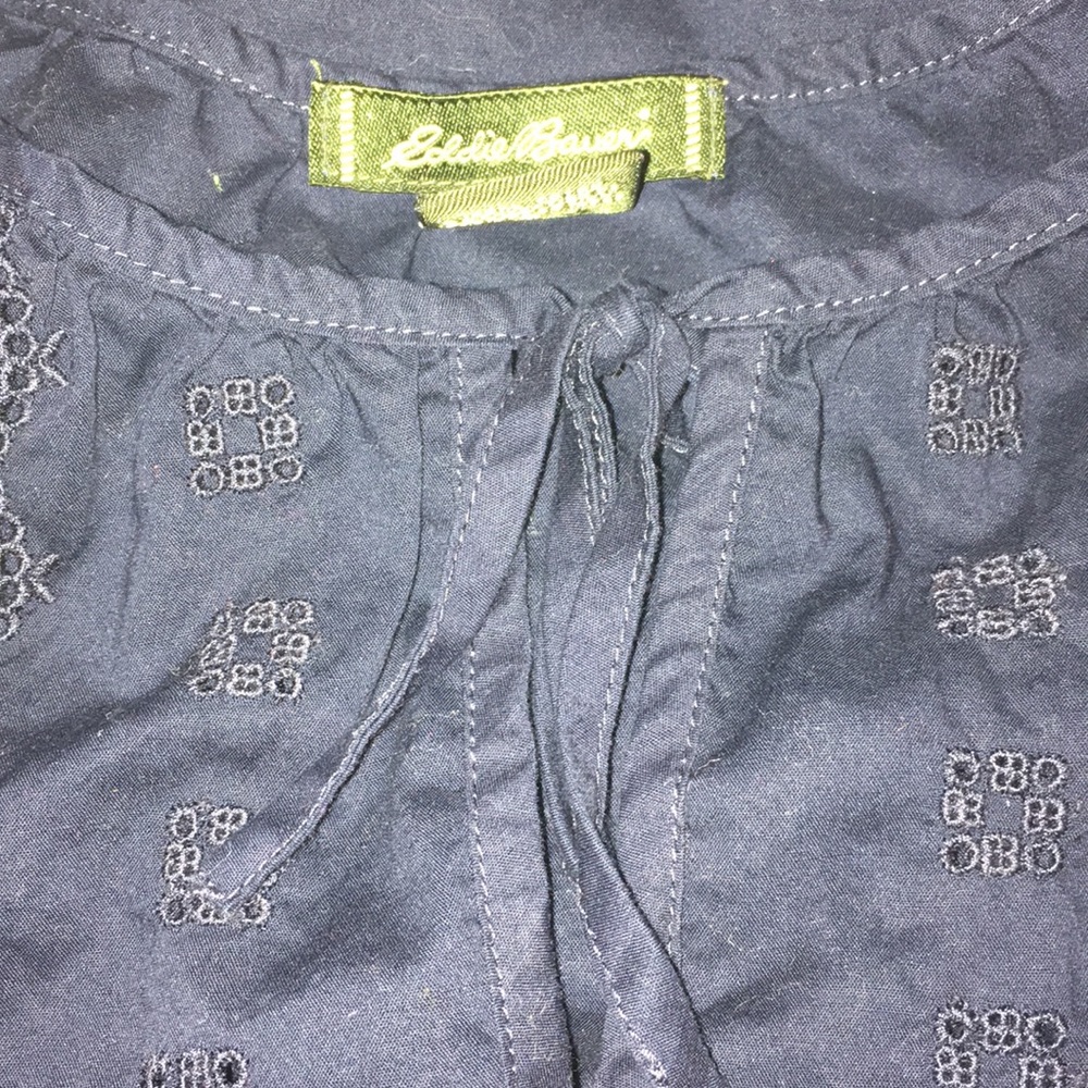 Embroidered, Navy, Short Sleeved, Peasant Blouse